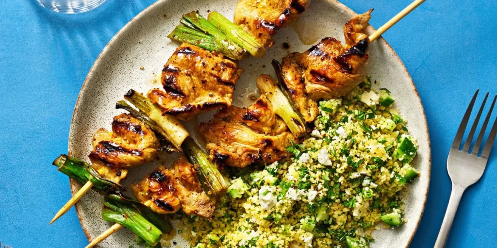 Pork and Scallion Kebabs with Herbed Couscous