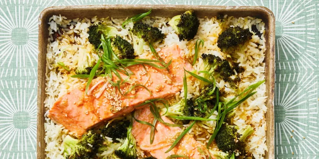 Rice with Ginger-Soy Salmon and Broccoli